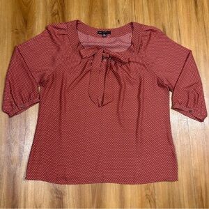 Sara Michelle Orange and White Cuffed 3/4 Sleeve Blouse with Tie Front